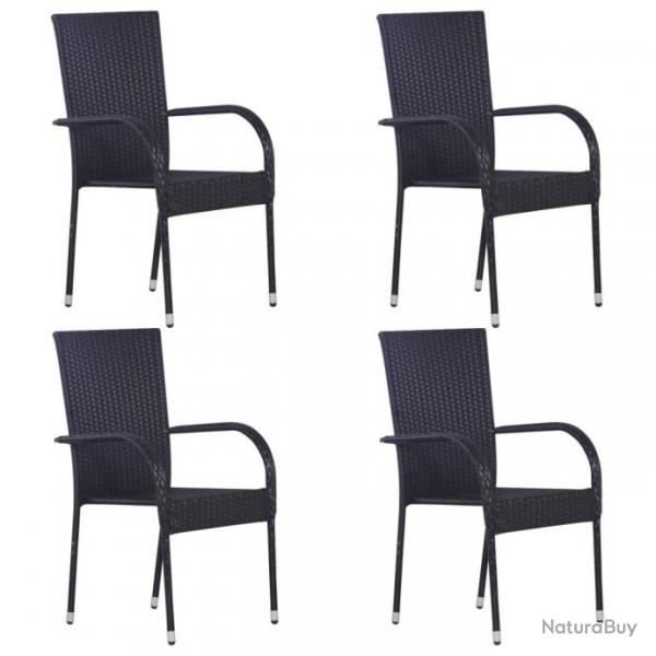 Chaises empilables d'extrieur 4 pcs Rsine tresse Noir