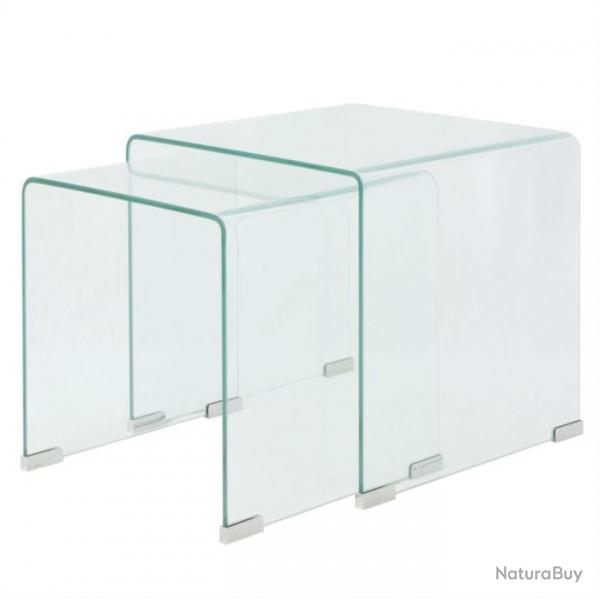 Ensemble de tables gigognes 2 Pices Verre tremp Transparent