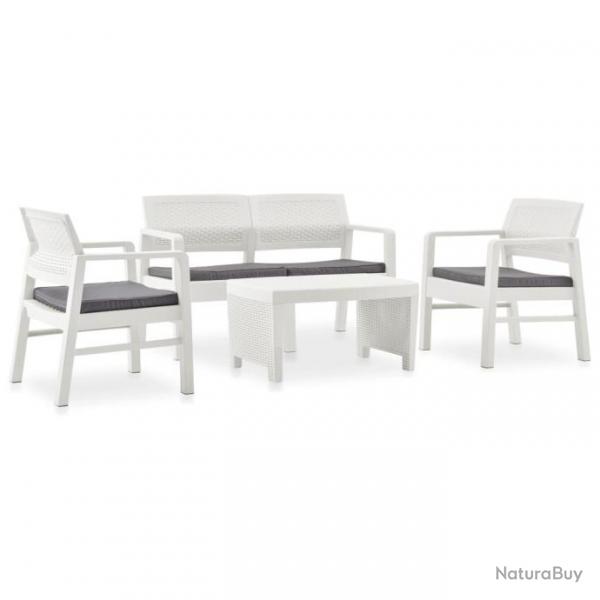 Salon de jardin 4 pcs avec coussins Plastique Blanc 3052964