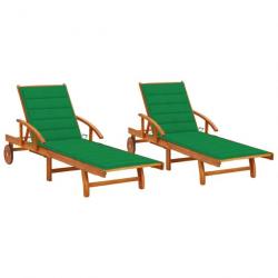 Chaises longues 2 pcs avec coussins Bois d'acacia solide 3077335