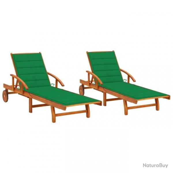 Chaises longues 2 pcs avec coussins Bois d'acacia solide 3077335