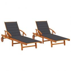 Chaises longues 2 pcs avec coussins Bois d'acacia solide 3077330