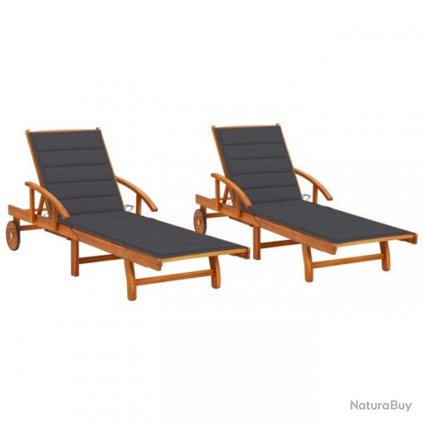 Chaises longues 2 pcs avec coussins Bois d'acacia solide 3077330