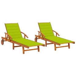 Chaises longues 2 pcs avec coussins Bois d'acacia solide 3077341