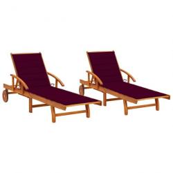 Chaises longues 2 pcs avec coussins Bois d'acacia solide 3077339