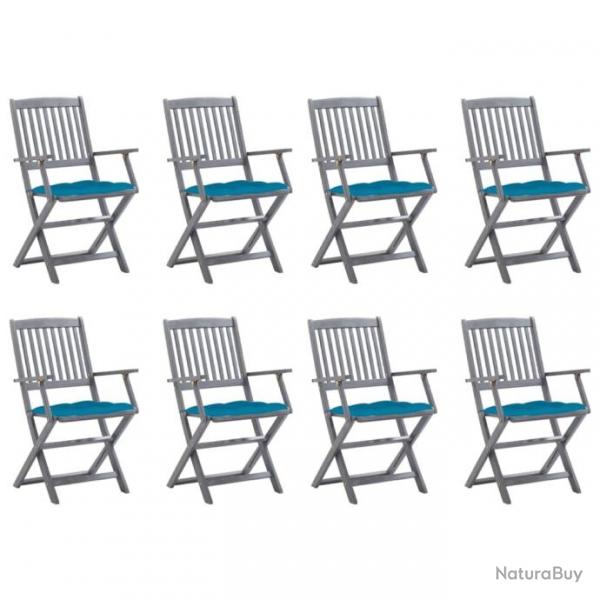 Chaises pliables d'extrieur 8 pcs avec coussins Bois d'acacia 3078281