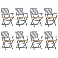 Chaises pliables d'extérieur 8 pcs avec coussins Bois d'acacia