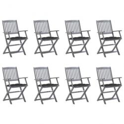 Chaises pliables d'extérieur 8 pcs avec coussins Bois d'acacia