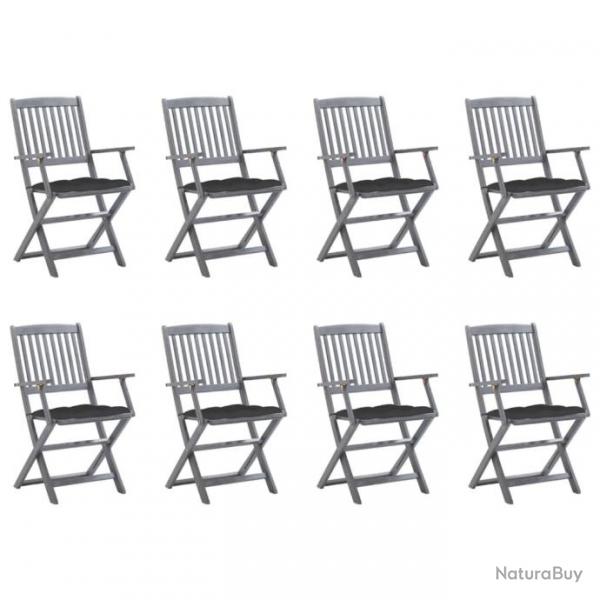 Chaises pliables d'extrieur 8 pcs avec coussins Bois d'acacia