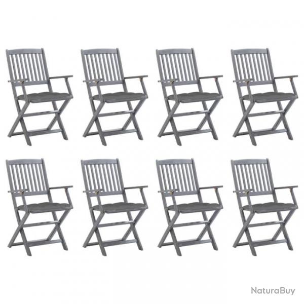 Chaises pliables d'extrieur 8 pcs avec coussins Bois d'acacia 3078278