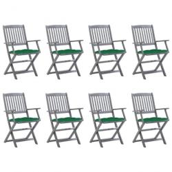 Chaises pliables d'extérieur 8 pcs avec coussins Bois d'acacia