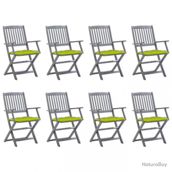 Chaises pliables d'extrieur 8 pcs avec coussins Bois d'acacia 3078288