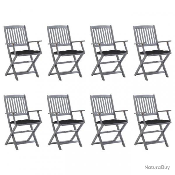 Chaises pliables d'extrieur 8 pcs avec coussins Bois d'acacia 3078284