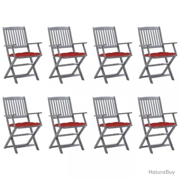 Chaises pliables d'extrieur 8 pcs avec coussins Bois d'acacia 3078283