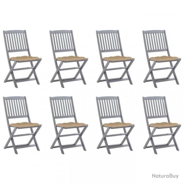 Chaises pliables d'extrieur 8 pcs avec coussins Bois d'acacia 3078308