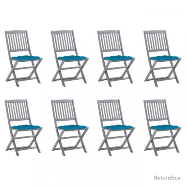 Chaises pliables d'extrieur 8 pcs avec coussins Bois d'acacia 3078309