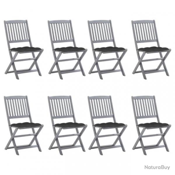 Chaises pliables d'extrieur 8 pcs avec coussins Bois d'acacia 3078305