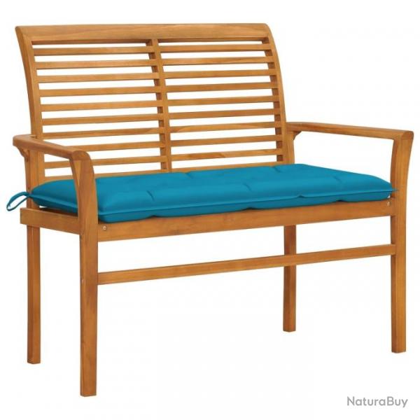 Banc de jardin avec coussin bleu clair 112 cm Bois de teck 3062668