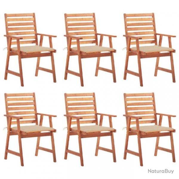 Chaises  dner d'extrieur 6 pcs avec coussins Acacia massif 3078350