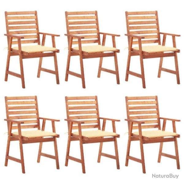 Chaises  dner d'extrieur 6 pcs avec coussins Acacia massif 3078349