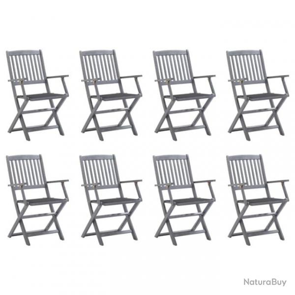 Chaises pliables d'extrieur 8 pcs avec coussins Bois d'acacia 3078262