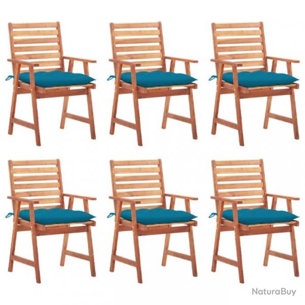 Chaises  dner d'extrieur 6 pcs avec coussins Acacia massif