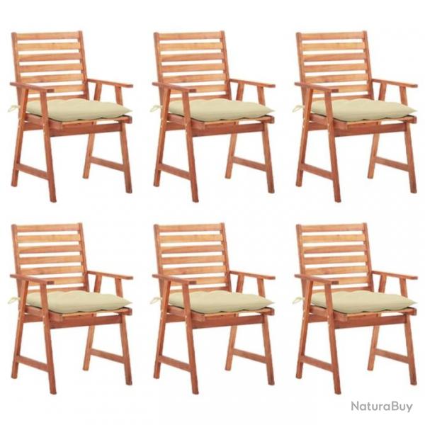 Chaises  dner d'extrieur 6 pcs avec coussins Acacia massif 3078364