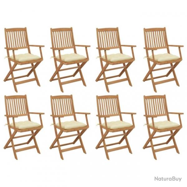 Chaises pliables d'extrieur avec coussins 8 pcs Bois d'acacia