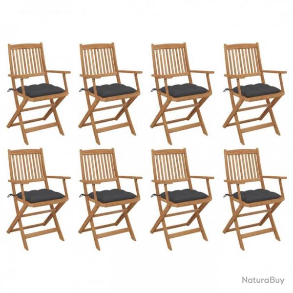 Chaises pliables d'extrieur avec coussins 8 pcs Bois d'acacia