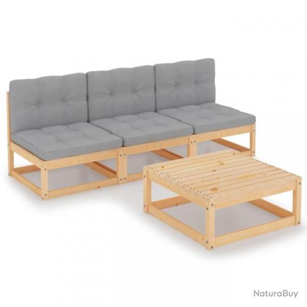 Salon de jardin 4 pcs avec coussins Bois de pin massif