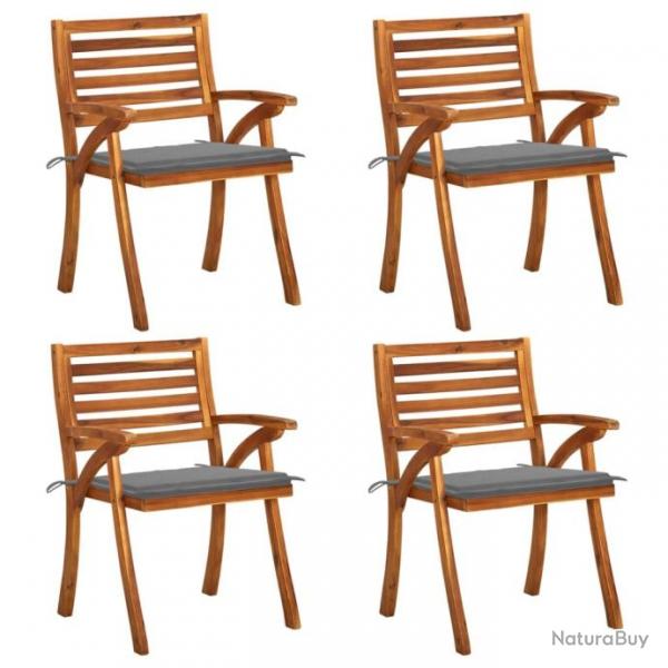 Chaises de jardin avec coussins 4 pcs Bois de teck solide