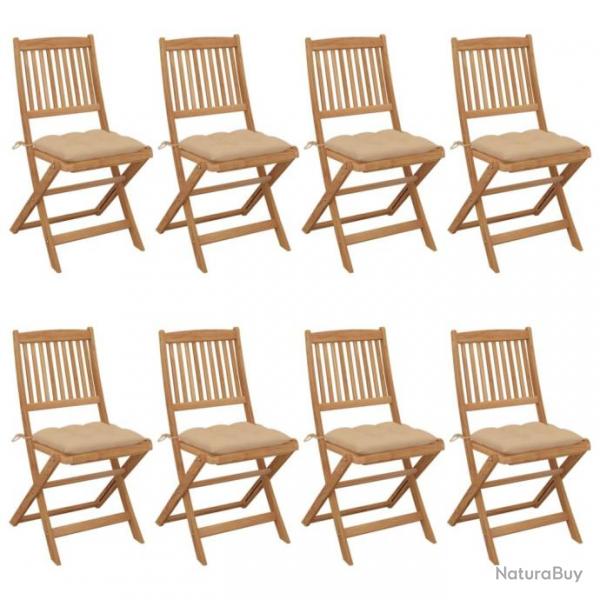 Chaises pliables de jardin 8 pcs avec coussins Bois d'acacia