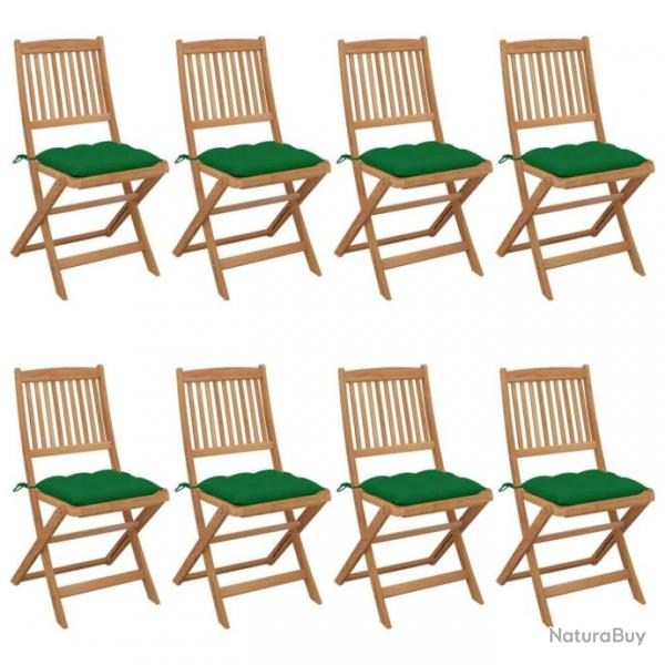 Chaises pliables de jardin 8 pcs avec coussins Bois d'acacia 3075041