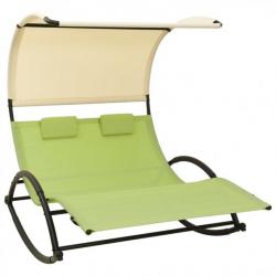 Chaise longue double avec auvent Textilène Vert et crème 310550