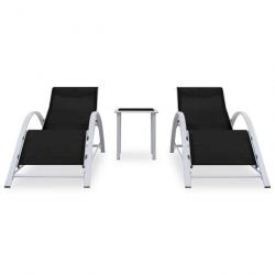 Chaises longues 2 pcs avec table Aluminium Noir