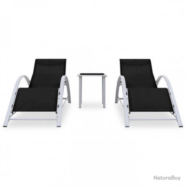Chaises longues 2 pcs avec table Aluminium Noir