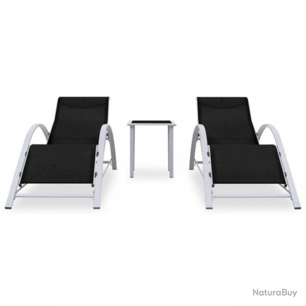 Chaises longues 2 pcs avec table Aluminium Noir