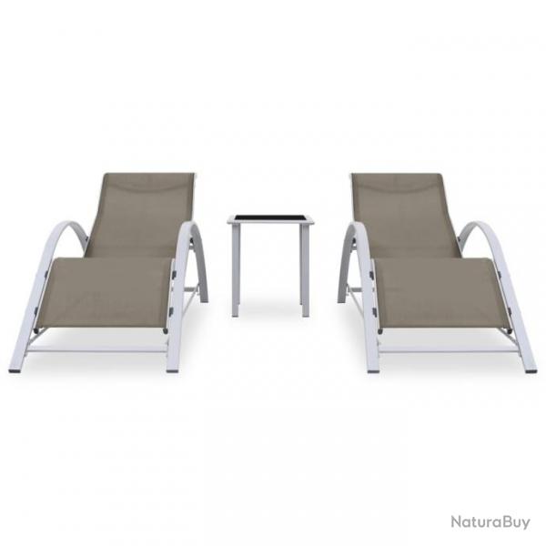 Chaises longues 2 pcs avec table Aluminium Taupe 310538