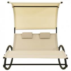 Chaise longue double avec auvent Textilène Crème 310548