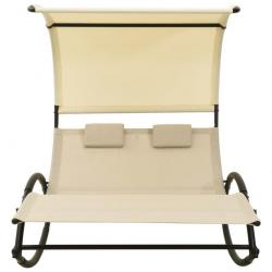 Chaise longue double avec auvent Textilène Crème 310548