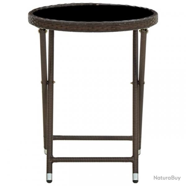 Table  th Marron 60 cm Rsine tresse et verre tremp 310560