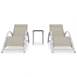 Chaises longues 2 pcs avec table Aluminium Crème