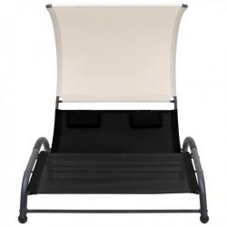 Chaise longue double avec auvent Textilène Noir 310543