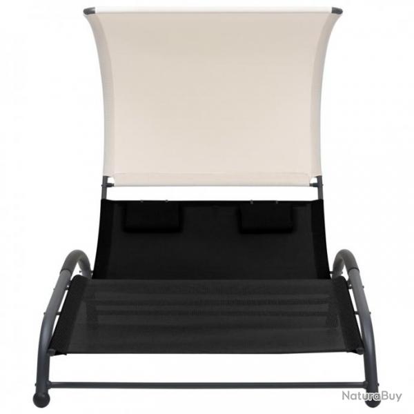 Chaise longue double avec auvent Textilne Noir 310543