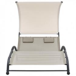 Chaise longue double avec auvent Textilène Crème 310544