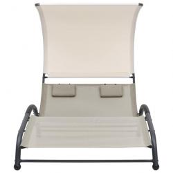 Chaise longue double avec auvent Textilène Crème 310544