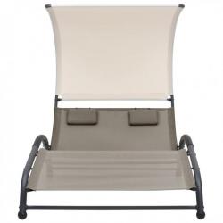 Chaise longue double avec auvent Textilène Taupe 310545