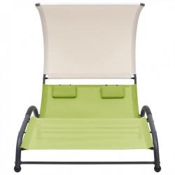 Chaise longue double avec auvent Textilène Vert 310546