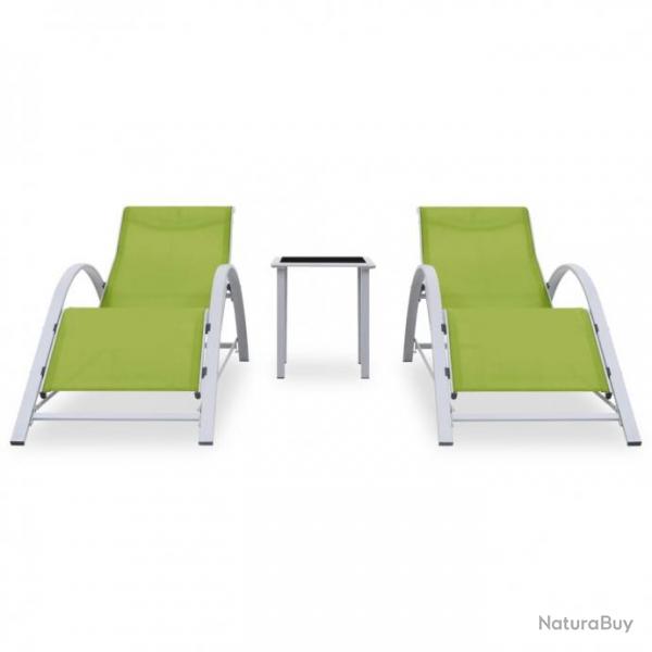 Chaises longues 2 pcs avec table Aluminium Vert 310540