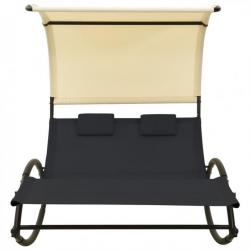 Chaise longue double avec auvent Textilène Noir et crème 310547